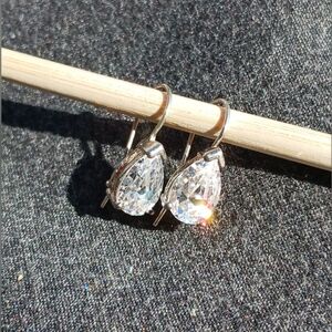 Vintage Sterling Silver Pear CZ Earrings